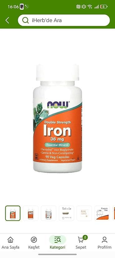 Gözəllik və sağlamlıq: Məhsul dəsti – qida əlavələri 1) NOW Foods Iron, Double Strength – 36 — 1