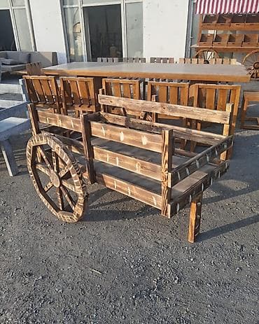 mebel boya: Taxta dekorativ çiçək arabası (bağ üçün) - Material: keyfiyyətli — 7