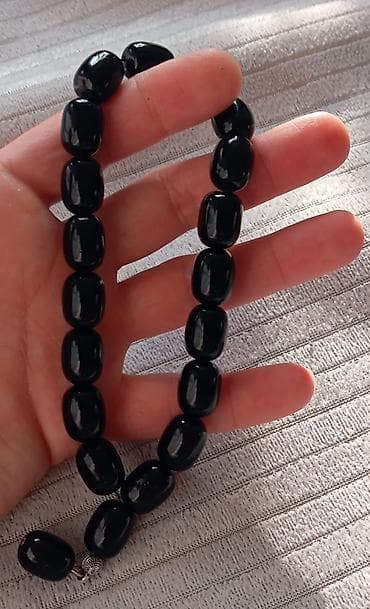 Бижутерия: Qara oniks rəngli təsbeh - Material: parlaq qara daş görünüşlü — 2