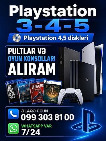 PlayStation 3, 4 və 5 üçün oyun konsolları və pultları alınır. PS4 və