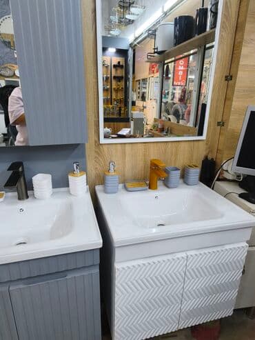 Hamam möbeli dəsti – lavabo şkafı və güzgü - Müasir dizaynlı asma