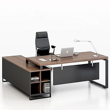 Müasir ofis üçün L formalı iş masasının dəsti - Dizayn: Minimalist və