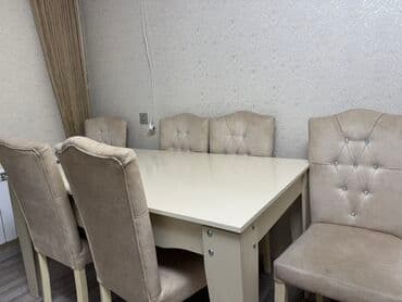 Sifarişlə mebel: Qonaq otağı üçün, İşlənmiş, Açılan, Dördbucaq masa, 6 stul — 5