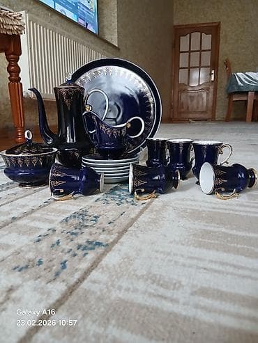 çay: Çay dəsti, rəng - Göy, Farfor, 6 nəfərlik — 1