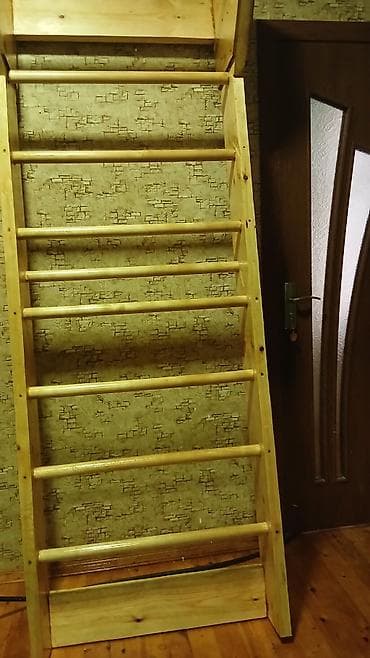 Digər idman və istirahət malları: Məhsul: Taxta İsveç divar nərdivanı (wall bars) və üst hissədə turnik — 3