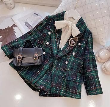 Uşaq üçün iki parçalı tweed dəst - Üst: ikiqat düyməli, qara-yaşıl