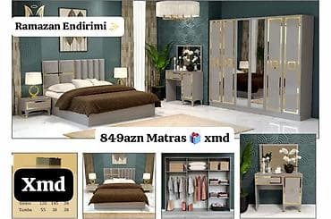 Ramazan Endirimi ✨ Modern yataq otağı dəsti: - Boz rəngdə qızılı