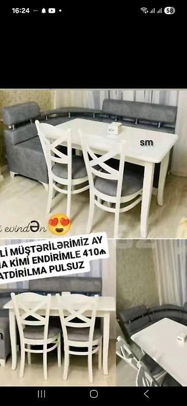 quxna divan: Mətbəx üçün künc dəsti - Ağ rəngdə, klassik dizaynlı yemək masası - — 1