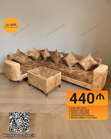 Künc divan dəsti – LA MİNİ - Ölçülər: 280 × 200 sm - Mexanizm