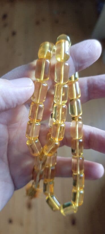 muncuqdan qolbaq: 100% təbii,bütöv daş kəhrəba!33 ədəd parlaq limon rəng,şəffaf kəhrəba — 6