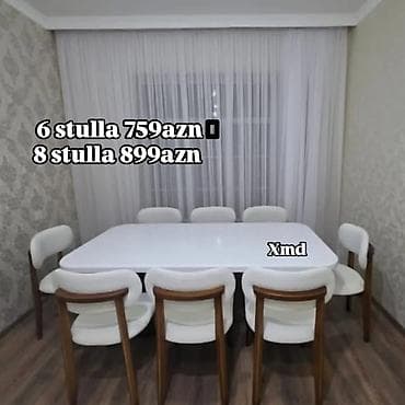 quxna ustolu: Yemək otağı üçün modern masa–stul dəsti - Dəst: masa + 6 və ya 8 stul — 6