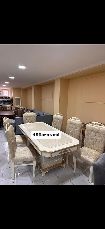 stolustu dəst: Yemək otağı dəsti – masa və 6 stul - Rəng: krem/şampan tonlarında — 1