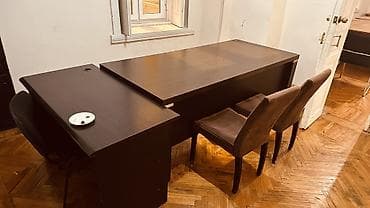 1) Ofis mebel dəsti – ağac Qara rengdə : 3 qabaq işçi masası, 1 böyük — 4