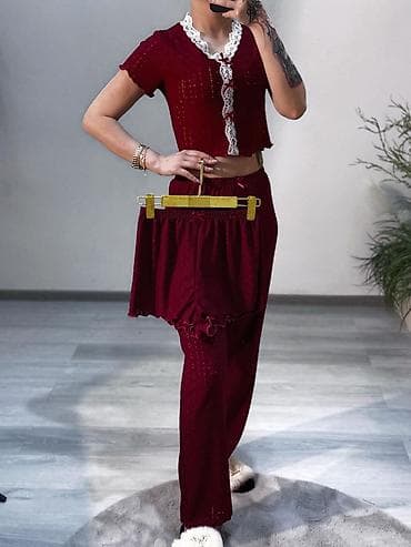 Gecəliklər: Qadın pijama dəsti – 3 hissəli - Rənglər: qara, qırmızı, tünd bordo - — 3