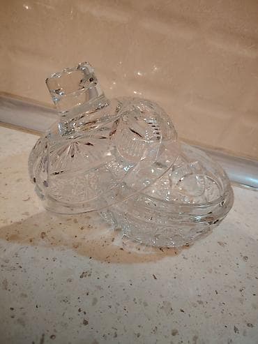 konfet qabı: Kəsma naxışlı şüşə/qəlibli kristal qab – qapaqlı - Material: qalın — 2
