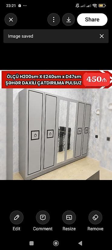 paltar dolab: Altılı qapılı, güzgülü paltar dolabı - Ölçü: H200 sm x E240 sm x D47 — 1