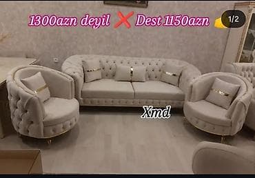 1.Klassik üslubda 3 hissəli yumşaq mebel dəsti. Tərkibi: - 1 ədəd