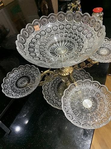 sufre: Kristal meyvə-piroq stendi, çoxsəviyyəli - Material: qalın naxışlı — 2