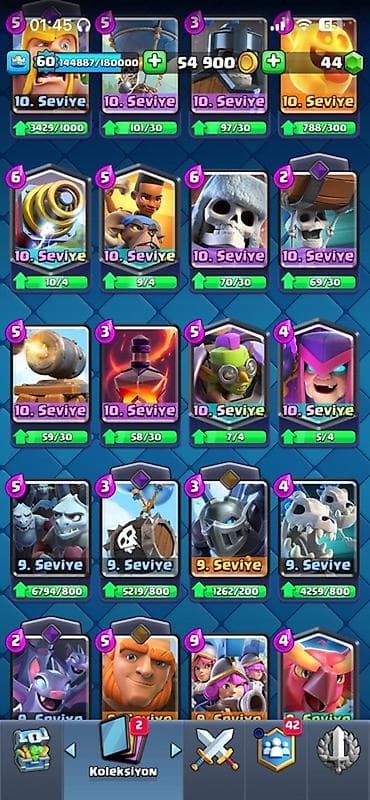 kart oyunları: Clash Royale hesabı – yüksək səviyyəli kolleksiya - Kral Səviyyəsi — 10