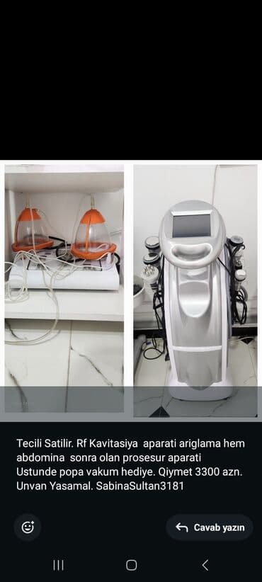 уход за телом | 2600 kgs | бишкек | объявление создано 03 сентября 2020: Tecili Satilir. Rf Kavitasiya aparati ariglama hem abdomina sonra — 1