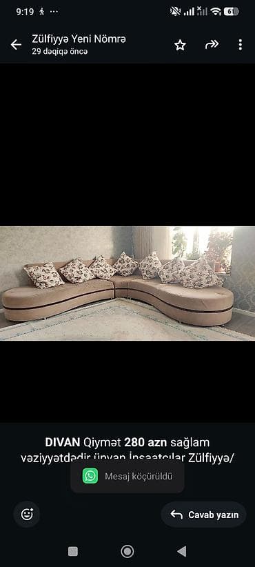 Ev üçün mebel: *DIVAN* Qiymət *280 azn* sağlam vəziyyətdədir ünvan İnşaatçılar — 1