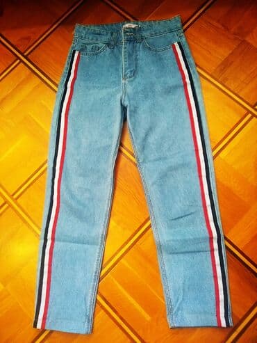 qadınlar üçün ağ cinslər: Boyfriend model cins şalvar. Çox az geyilib. Uzunbeldi eyinde duruşu — 1