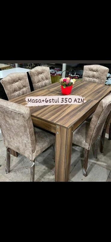 embawood masalar: Qonaq otağı üçün, Yeni, Açılmayan, Dördbucaq masa, 6 stul — 4