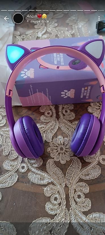 Digər auditexnika: Məhsul: LED işıqlı pişik qulaqlı simsiz quulaqcıq - Rəng: Bənövşəyi — 2