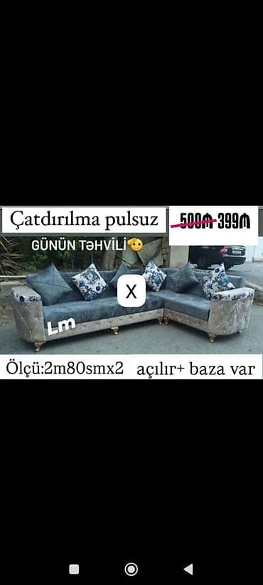 acilan divan: L formalı künc divan - Ölçü: 2 m 80 sm x 2 m (2.80 x 2.00) - Açılır — 1