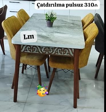 Mətbəx üçün, Yeni, Dördbucaq masa, 4 stul