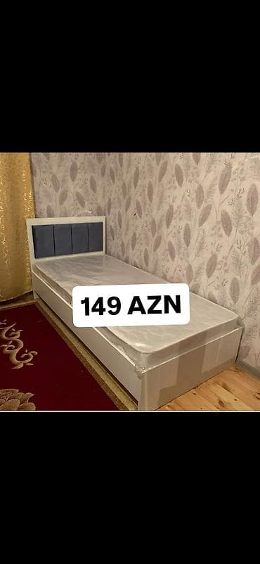 kravat basliqlari: Tək nəfərlik çarpayı - Rəng: ağ korpus, başlıqda mavi yumşaq panel - — 1