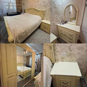 Двуспальная кровать, Шкаф, Трюмо, 2 тумбы, Б/у — 1
