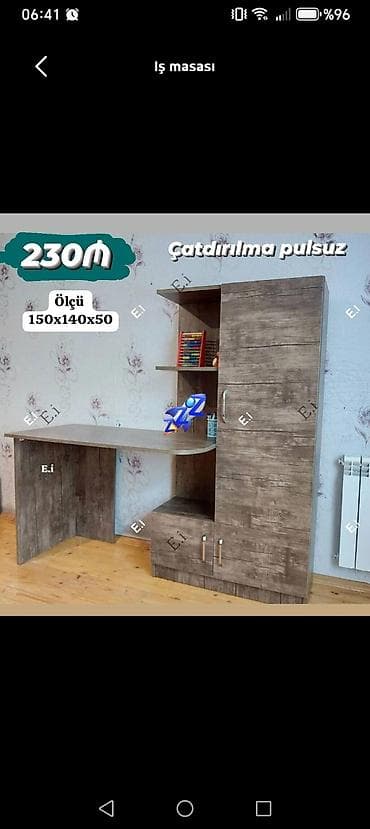 rengli bakal: İş masası – funksional kitab rəfi və şkaflı model - Ölçü: 150 x 140 x — 1