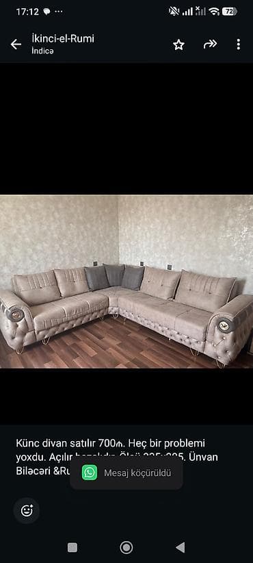 Künc divan satılır 700₼. Heç bir problemi yoxdu. Açılır bazalıdır — 1