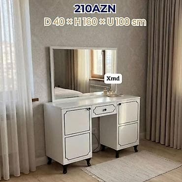 stollar: Ağ rəngdə makiyaj/komod masası və böyük güzgü dəsti. Ölçülər: - — 1