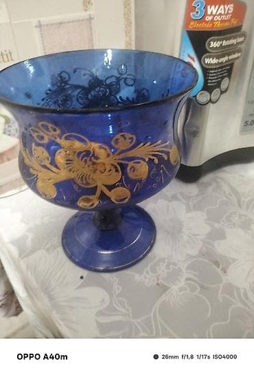 Qab-qacaq və mətbəx ləvazimatları: Mavi şüşə bəzək qədəhi/kasa - Material: qalın rəngli şüşə - Rəng — 2