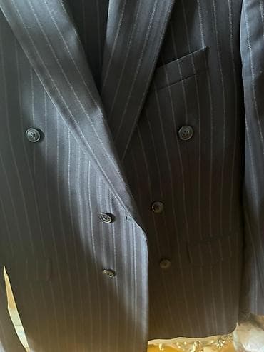 deniz geyimi: Kişi kostyumu – tünd boz rəngdə, incə şaquli zolaqlı klassik dəst — 5