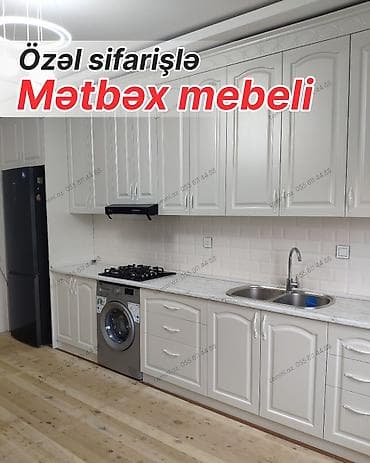 Özəl sifarişlə hazırlanmış mətbəx mebeli - Dizayn: Klassik üslubda ağ