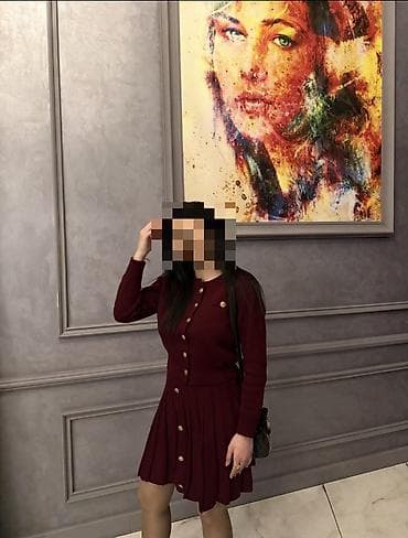 Bordo rəngdə qadın trikotaj dəst - Üst: dairəvi yaxalı, uzunqol, ön — 3
