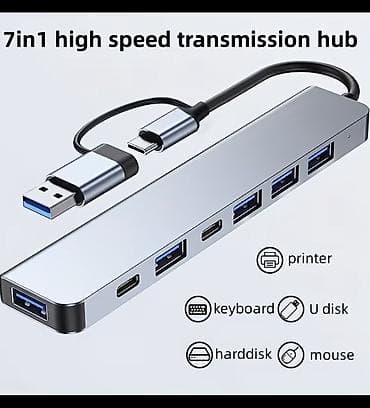 Video oyunlar və konsollar: 5 Portlu USB 2.0/3.0 Hub – USB‑C + USB‑A 2‑in‑1 Xüsusiyyətlər: - 5 — 5
