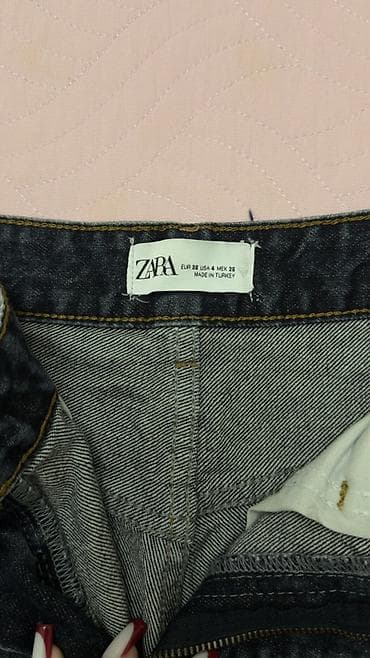 mexmer parca: ZARA qadın cins şalvarı - Model: Yüksək bel, düz kəsim, kısa modeldir — 2