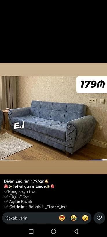 Divanlar: Divan – 179 AZN - Ölçü: 210 sm - Açılan, bazalı model (yataq — 2