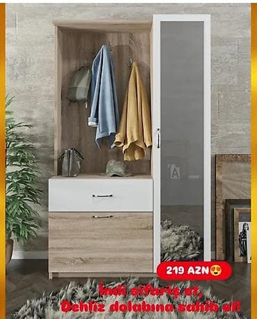 Yeni, 1 qapı, Güzgülü, Ağ, Digər material, Açılan, Düz dolab