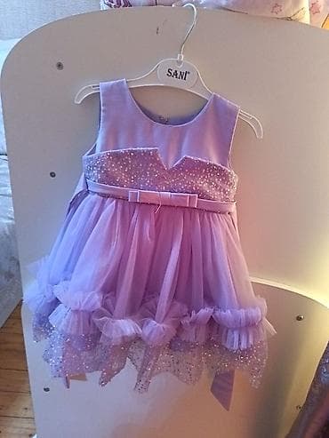 qas laminasiya: Uşaq üçün bənövşəyi ziyafət paltarı - Model: qolçinsiz, ətəyi — 1