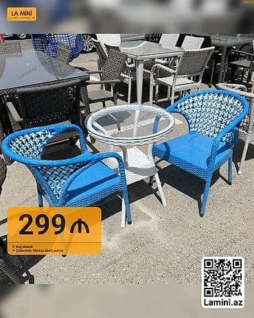 giris qapi: Bağ mebeli dəsti - Material: süni rattan toxuma, möhkəm metal karkas — 1