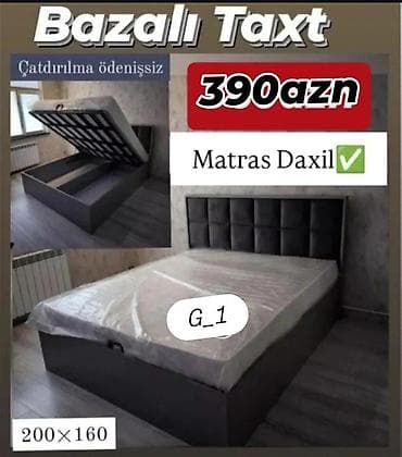 intex matras: Bazalı taxt – 200×160 sm ölçüdə - Rəng: tünd boz - Yumşaq başlıqla — 1