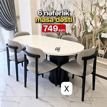 kreditle drel: 6 nəfərlik masa dəsti - Oval formalı ağ masa: parlaq səth, mərkəzdə — 1