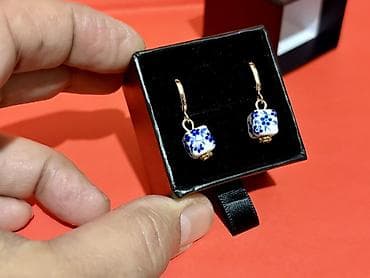 Сумки: Məhsul: Seramik muncuqlu sırğalar - Dizayn: Ağ fon üzərində kobalt — 3