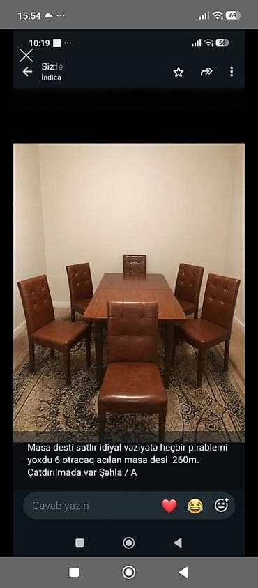 kohnə stul: Qonaq otağı üçün, İşlənmiş, Açılan, Dördbucaq masa, 6 stul — 1