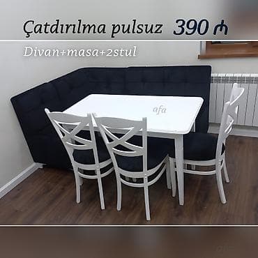 Divan və masa dəstləri: Mətbəx dəsti Divan + Masa + 2 Stul Qiymət : 390₼ Divan:1.20x1.70 — 3